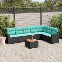 vidaXL Soffgrupp för trädgården med dynor 8 delar svart konstrotting