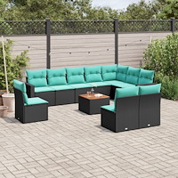 vidaXL Loungegrupp för trädgården m. dynor 11 delar konstrotting svart