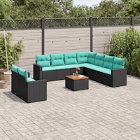 vidaXL Soffgrupp för trädgården med dynor 10 delar svart konstrotting
