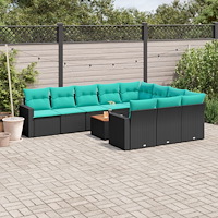 vidaXL Loungegrupp för trädgården m. dynor 11 delar konstrotting svart