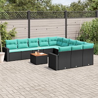 vidaXL Loungegrupp för trädgården m dynor 12 delar svart konstrotting