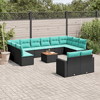 vidaXL Loungegrupp för trädgården m dynor 13 delar svart konstrotting