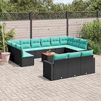 vidaXL Soffgrupp för trädgård med dynor 14 delar svart konstrotting
