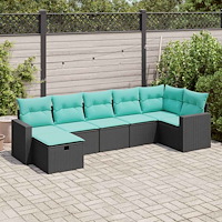 vidaXL Soffgrupp för trädgården med dynor 7 delar svart konstrotting