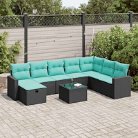 vidaXL Loungegrupp för trädgården m dynor 9 delar svart konstrottning