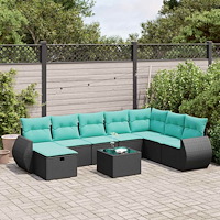vidaXL Loungegrupp för trädgården m dynor 9 delar svart konstrottning