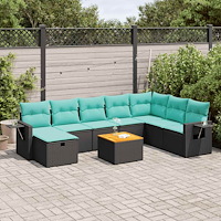 vidaXL Loungegrupp för trädgården m dynor 9 delar svart konstrottning
