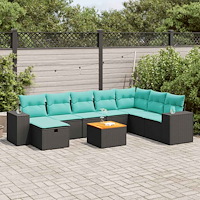 vidaXL Loungegrupp för trädgården m dynor 9 delar svart konstrottning