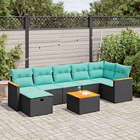 vidaXL Loungegrupp för trädgården med dynor 8 delar svart konstrotting