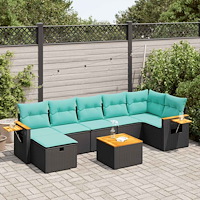 vidaXL Loungegrupp för trädgården med dynor 8 delar svart konstrotting