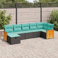 vidaXL Soffgrupp för trädgården med dynor 7 delar svart konstrotting