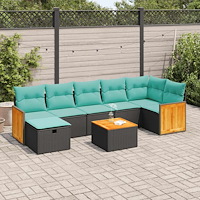 vidaXL Loungegrupp för trädgården med dynor 8 delar svart konstrotting