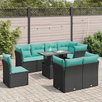 vidaXL Trädgårdssoffset med dynor 9 delar svart konstrotting akaciaträ