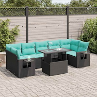 vidaXL Trädgårdssoffset med dynor 8 delar svart konstrotting akaciaträ