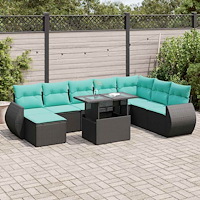 vidaXL Trädgårdssoffa med dynor 9 delar svart konstrotting akaciaträ