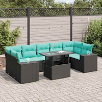 vidaXL Trädgårdssoffset med dynor 8 delar svart konstrotting akaciaträ