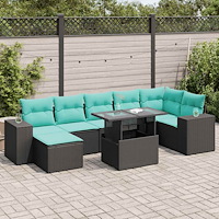 vidaXL Trädgårdssoffset med dynor 8 delar svart konstrotting akaciaträ