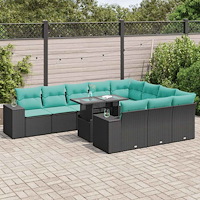 vidaXL Trädgårdssoffa med dynor 11 delar svart konstrotting akaciaträ
