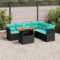 vidaXL Soffgrupp för trädgården med dynor 7 delar svart konstrotting
