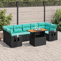 vidaXL Loungegrupp för trädgården med dynor 8 delar svart konstrotting