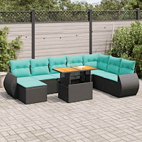 vidaXL Loungegrupp för trädgården m dynor 9 delar svart konstrottning