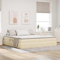 vidaXL Förvaringssäng med madrass Kräm 200 x 200 cm Polyester