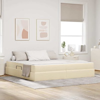 vidaXL Förvaringssäng med madrass Kräm 200 x 200 cm Polyester