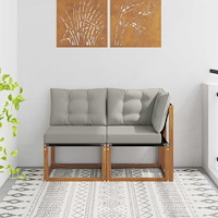 vidaXL Modulsoffa utomhus mitt och hörn med kudde 2 Stycke Naturfärg