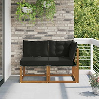 vidaXL Modulsoffa utomhus mitt och hörn med kudde 2 Stycke Naturfärg
