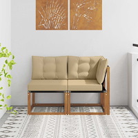 vidaXL Modulsoffa utomhus mitt och hörn med kudde 2 Stycke Naturfärg