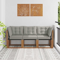 vidaXL Modulsoffa utomhus mitt och hörn med kudde 3 Stycke Naturfärg