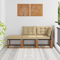 vidaXL Modulsoffa utomhus med kudde 3 Stycke Naturlig och Beige