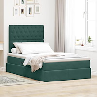 vidaXL Förvaringssäng med LED med madrass Mörkgrön 120 x 190 cm Sammet