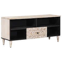 vidaXL TV-skåp med låda Vit 100 x 33,5 x 46 cm Massivt mangoträ