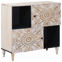vidaXL Sideboard med lagring Vit 80 x 33,5 x 75 cm Massivt mangoträ
