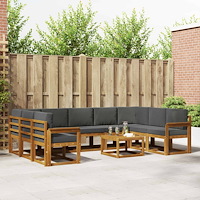 vidaXL Utomhussoffset med kudde 10 pcs Naturlig och Antracit