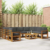 vidaXL Utomhussoffset med kudde 10 pcs Naturlig och Antracit