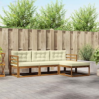 vidaXL Utomhussoffset med kudde 4 pcs Naturlig och Grädde