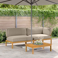 vidaXL Soffset med kudde Enfärgad 3 pcs Taupe Massivt Akaciaträ