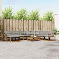 vidaXL Utomhussoffset 9 pcs Naturlig och Ljus Grå Massivt Akaciaträ