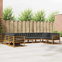 vidaXL Utomhussoffset med kudde 9 pcs Naturlig och Antracit