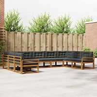 vidaXL Utomhussoffset med kudde 9 pcs Naturlig och Antracit