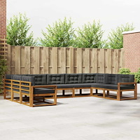 vidaXL Utomhussoffset med kudde 9 pcs Naturlig och Antracit