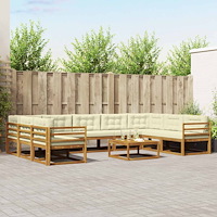 vidaXL Utomhussoffset med kudde 10 pcs Naturlig och Grädde