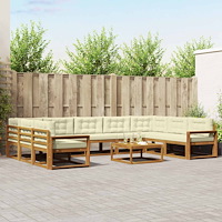 vidaXL Utomhussoffset med kudde 10 pcs Naturlig och Grädde