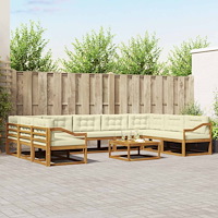 vidaXL Utomhussoffset med kudde 10 pcs Naturlig och Grädde