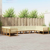 vidaXL Utomhussoffset med kudde 10 pcs Naturlig och Grädde