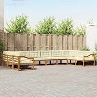 vidaXL Utomhussoffset med kudde 10 pcs Naturlig och Grädde