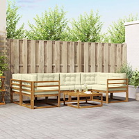 vidaXL Utomhussoffset med kudde 7 pcs Naturlig och Grädde