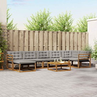 vidaXL Utomhussoffset 8 pcs Naturlig och Ljus Grå Massivt Akaciaträ